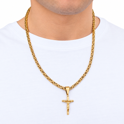 SET - Gold Royal Chain 4mm + Crucifix Pendant Gold
