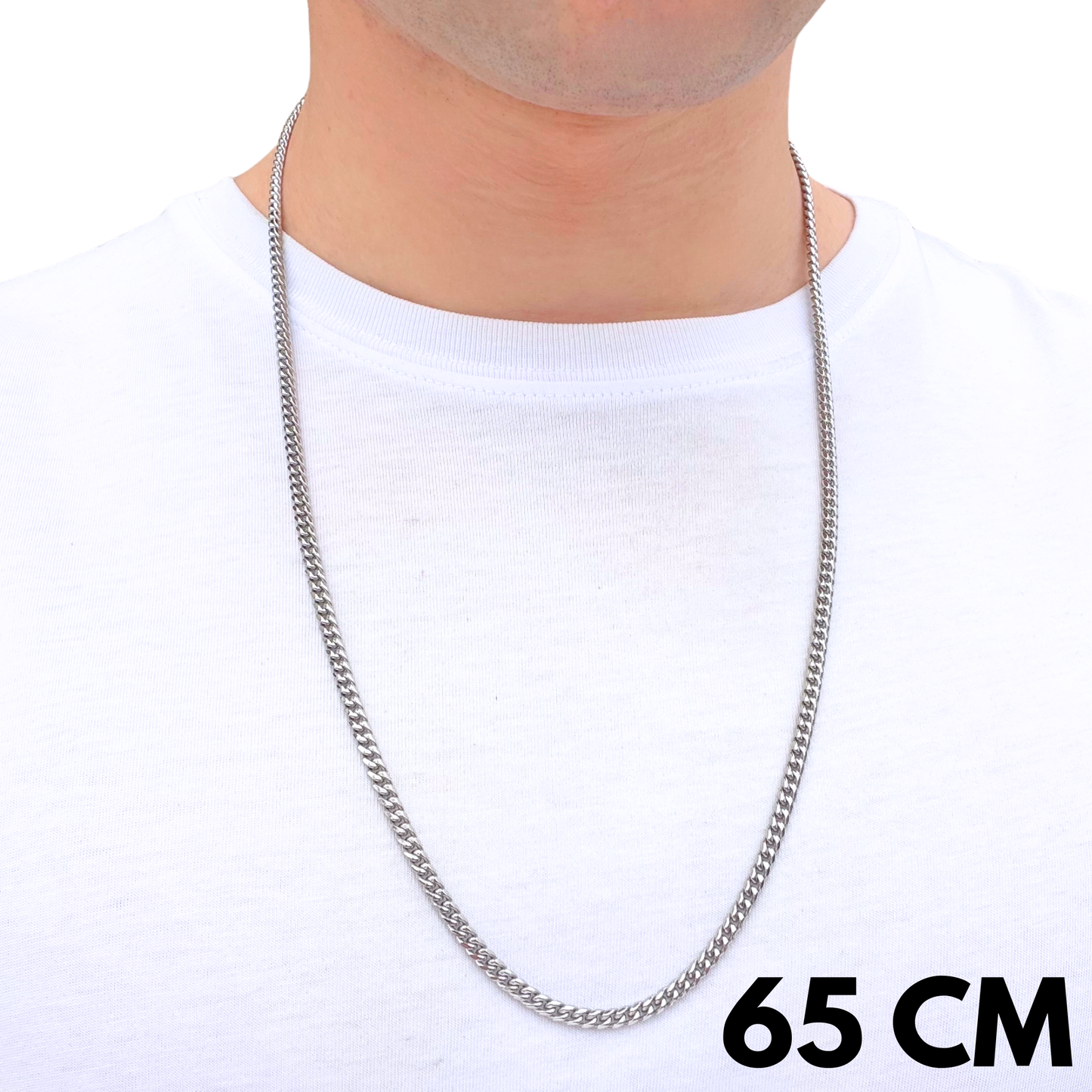 White Gold Cuban Chain - 3mm