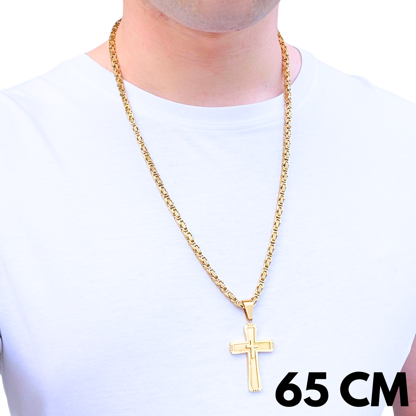 SET - Gold Royal Chain 4mm + Monarch's Cross Pendant Gold