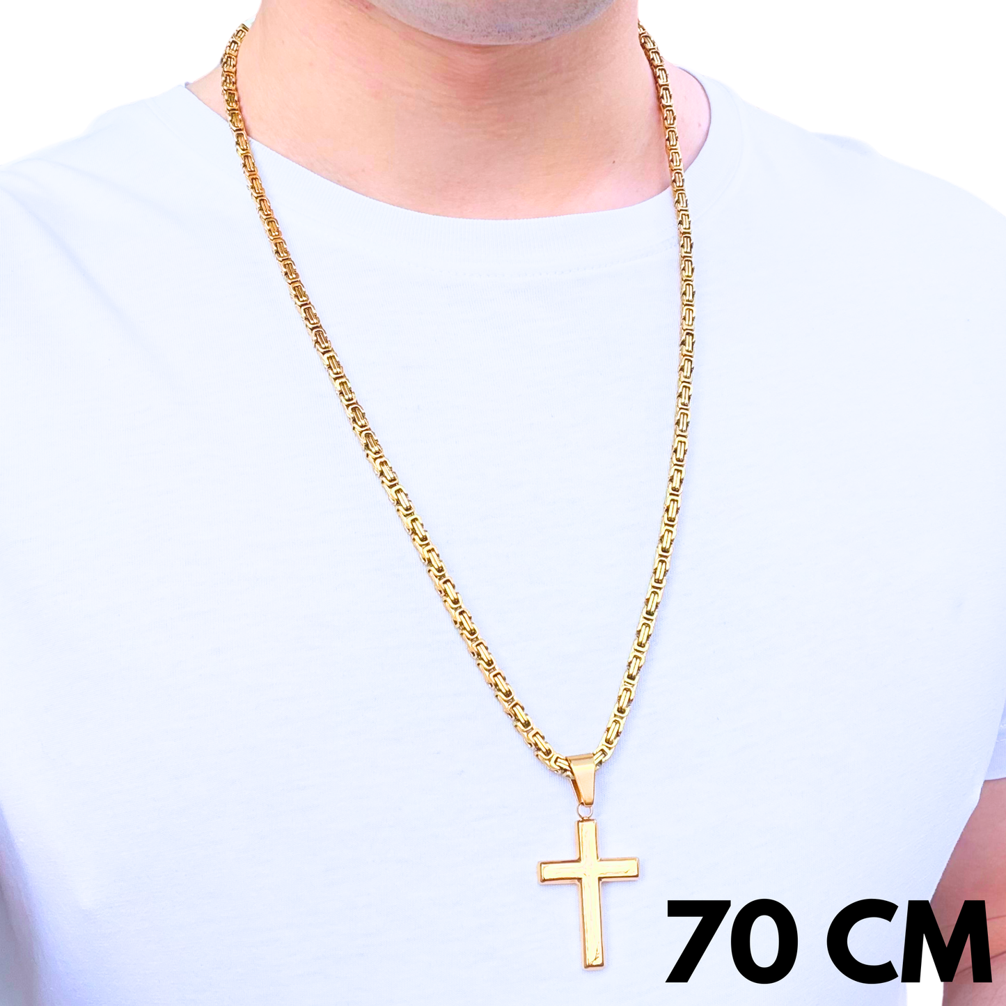 SET - Gold Royal Chain 4mm + Clean Cross Pendant Gold