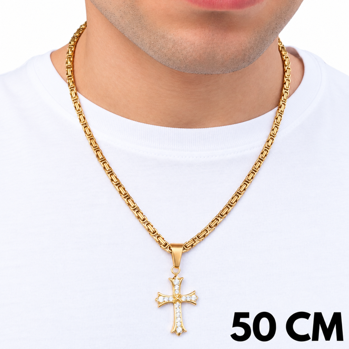 SET - Gold Royal Chain 4mm + Grand Cross Pendant Gold