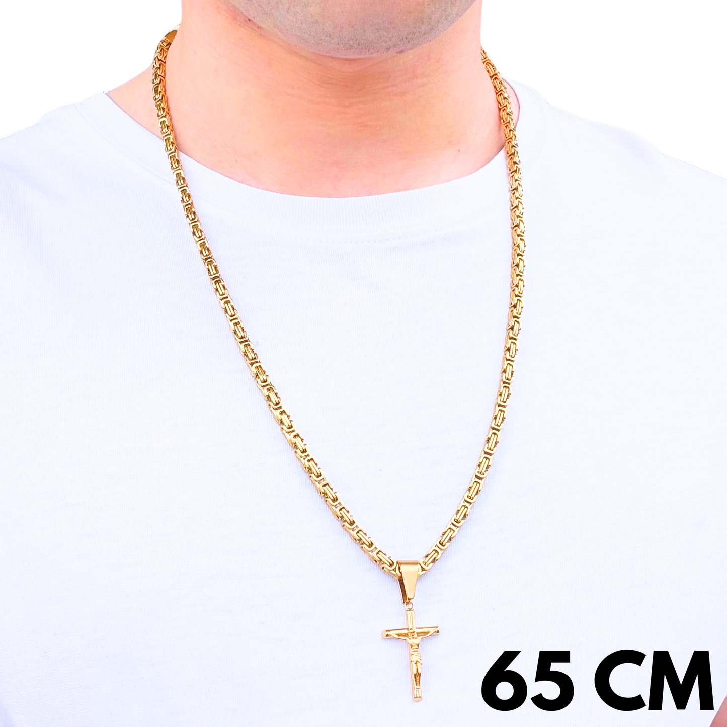 SET - Gold Royal Chain 4mm + Crucifix Pendant Gold