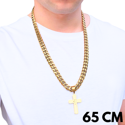SET - Gold Cuban Chain 12mm + Monarch's Cross Pendant Gold