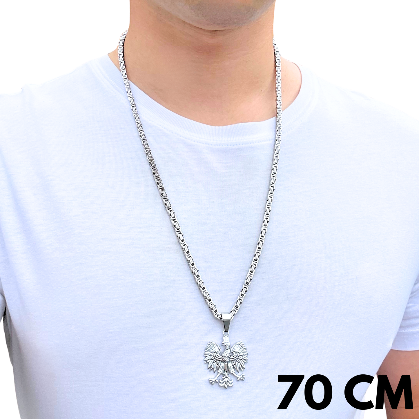 SET - White Gold Royal Chain 4mm + Eagle Pendant White Gold