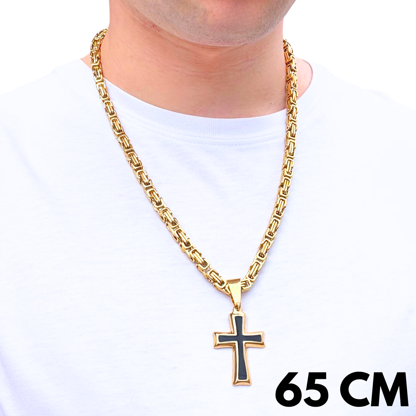 SET - Gold Royal Chain 6mm + Black Cross Pendant Gold