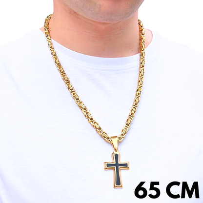 SET - Gold Royal Chain 6mm + Black Cross Pendant Gold