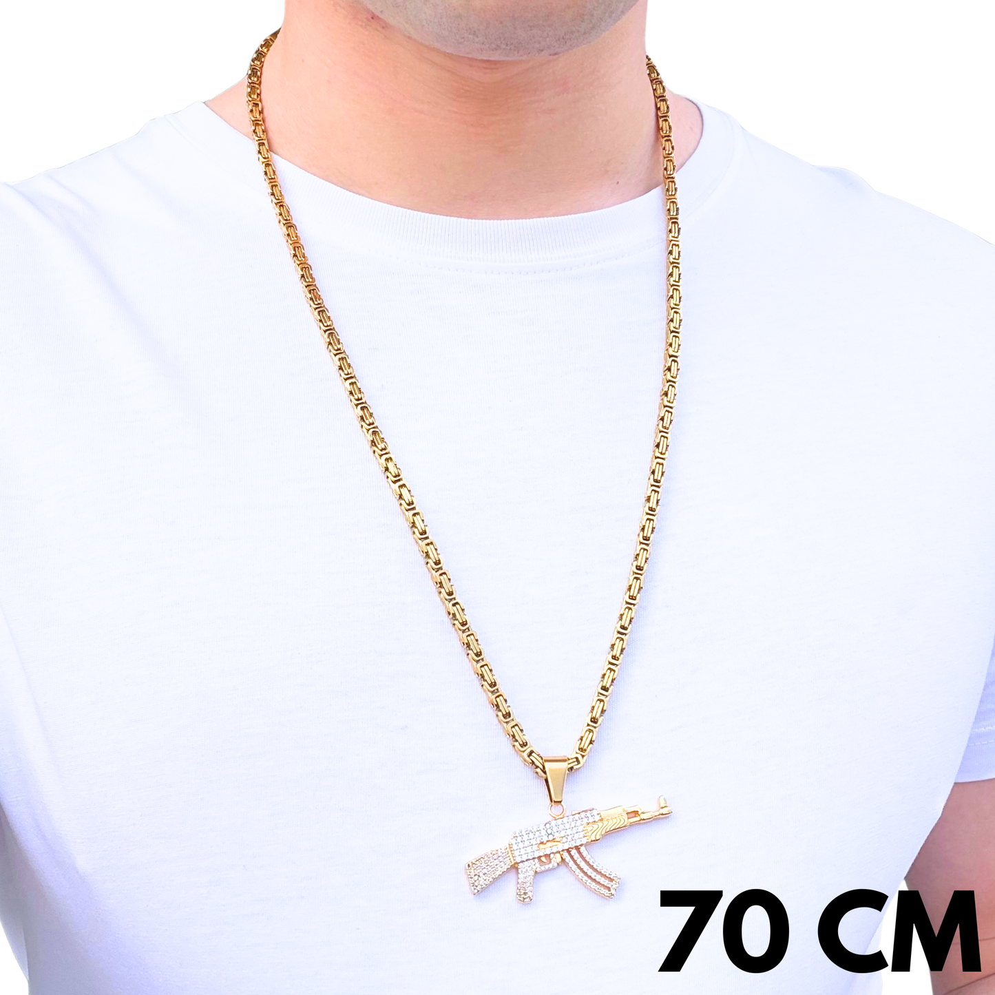 SET - Gold Royal Chain 4mm + AK Pendant Gold