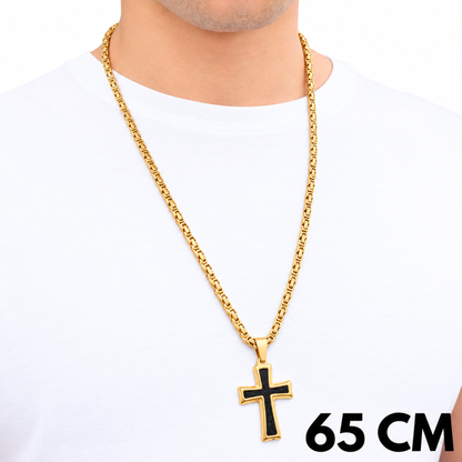 SET - Gold Royal Chain 4mm + Black Cross Pendant Gold