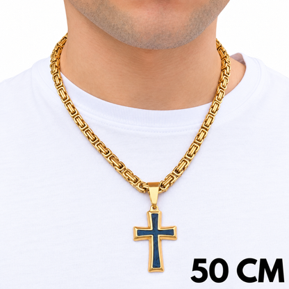 SET - Gold Royal Chain 6mm + Black Cross Pendant Gold