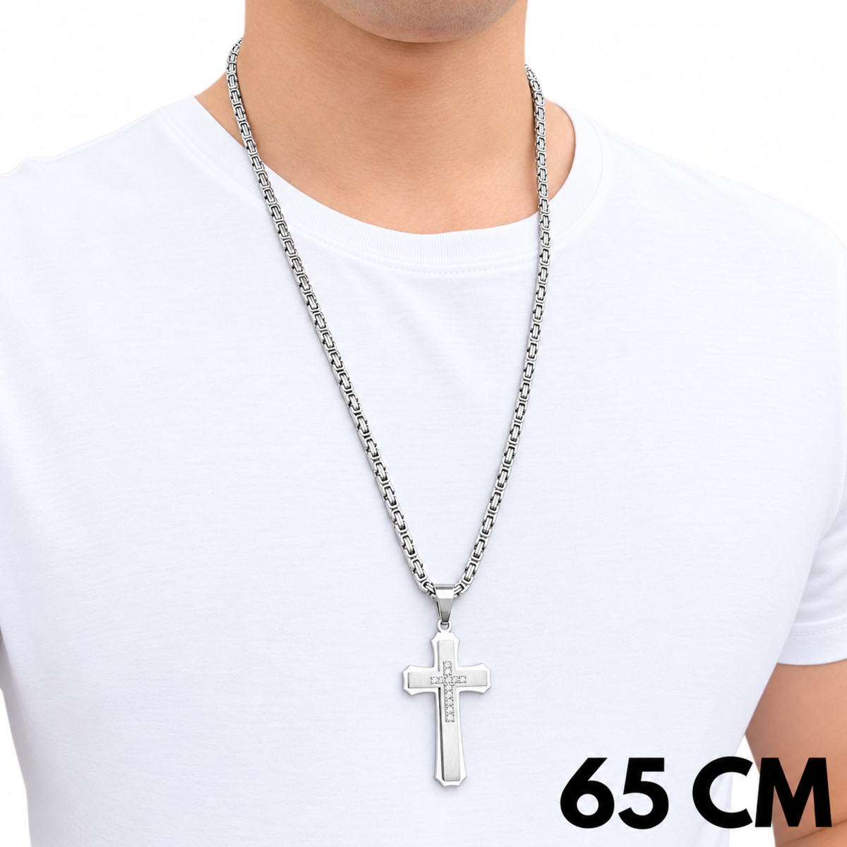 SET - Royal Chain 4mm + Royal Cross Pendant White Gold