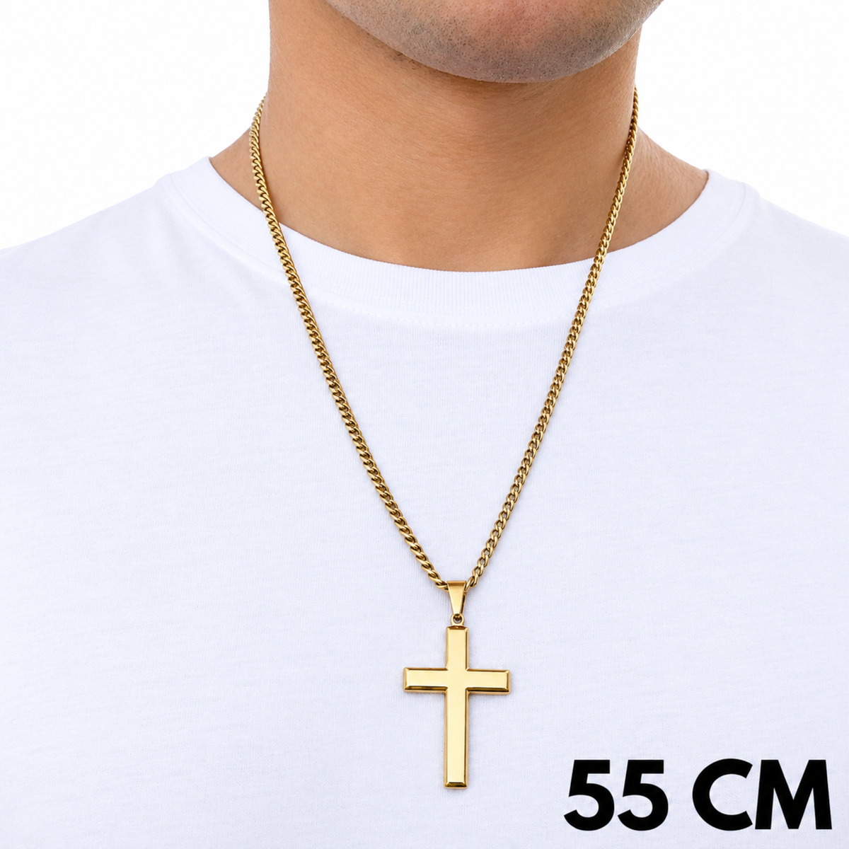 SET - Gold Cuban Chain 4mm + Clean Cross Pendant Gold