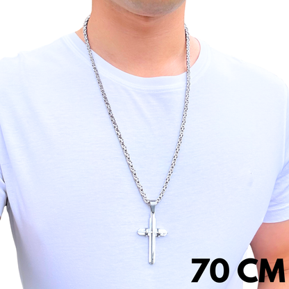 SET - Royal Chain 4mm + Modern Cross Pendant White Gold