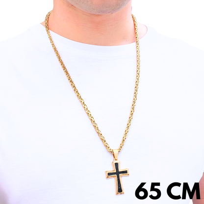 SET - Gold Royal Chain 4mm + Black Cross Pendant Gold