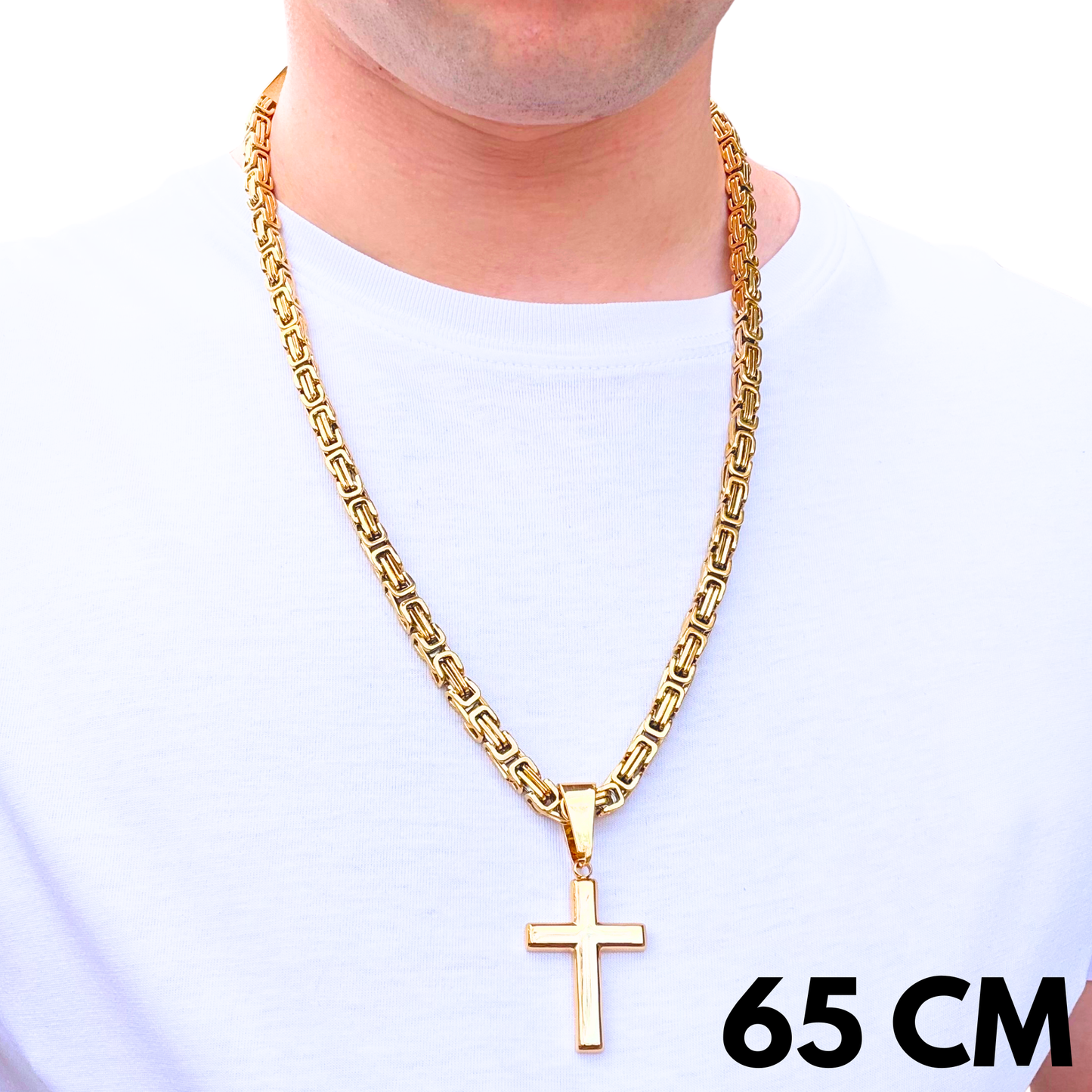 SET - Gold Royal Chain 6mm + Clean Cross Pendant Gold