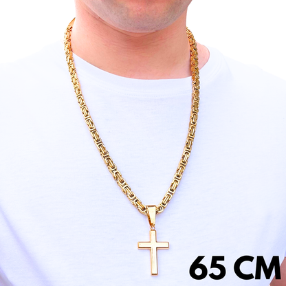 SET - Gold Royal Chain 6mm + Clean Cross Pendant Gold