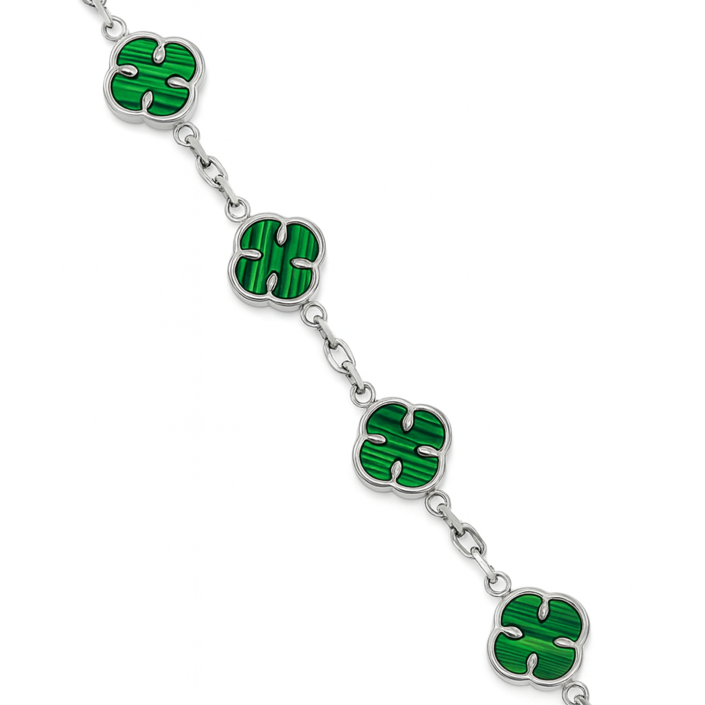 Women's Green Clover Bracelet with Malachite