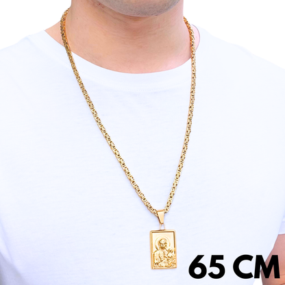 SET - Gold Royal Chain 4mm + Black Madonna of Częstochowa Pendant Gold