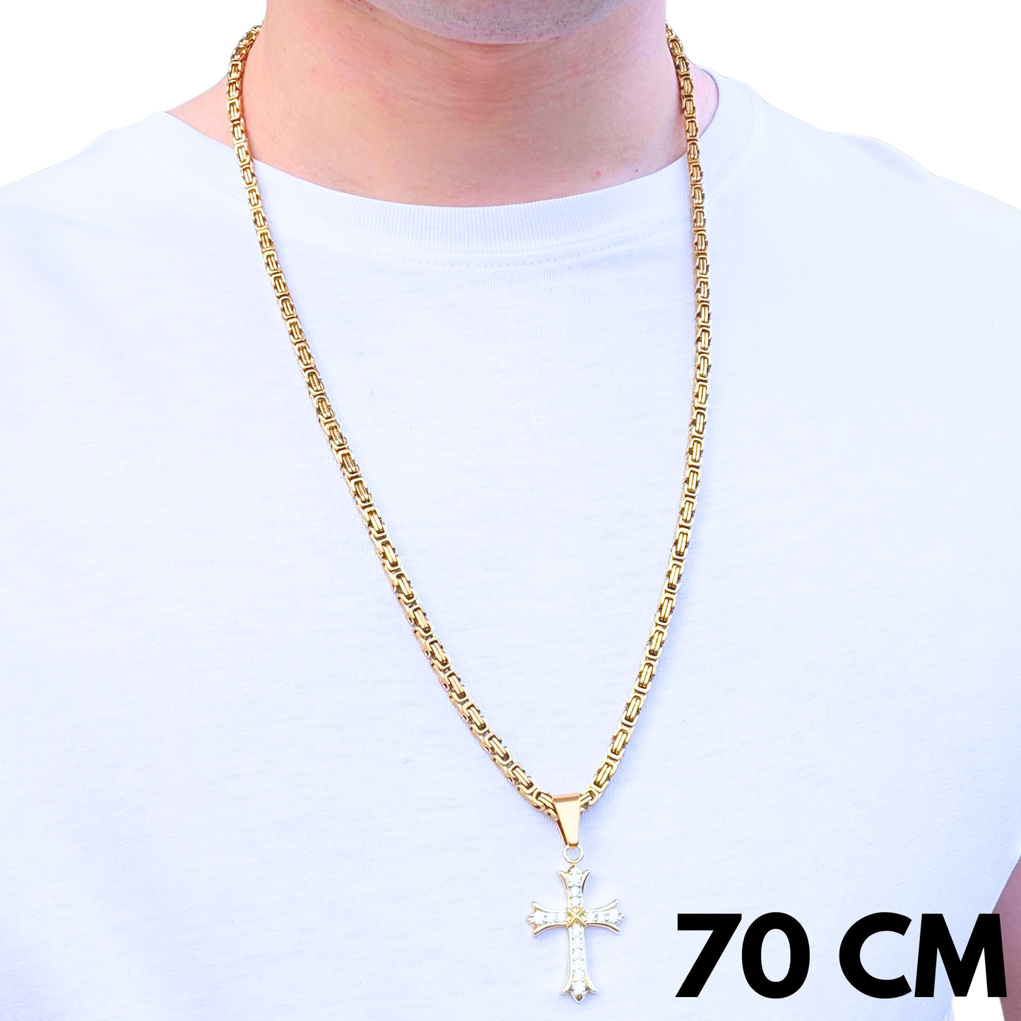 SET - Gold Royal Chain 4mm + Grand Cross Pendant Gold