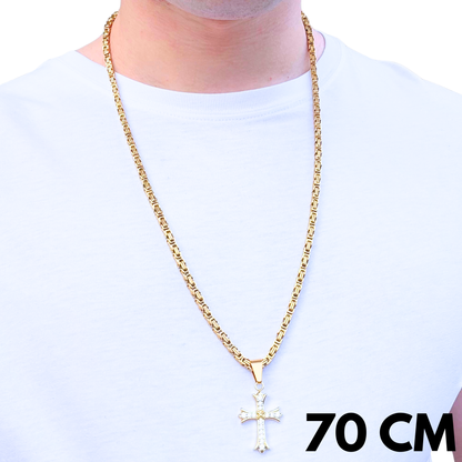 SET - Gold Royal Chain 4mm + Grand Cross Pendant Gold