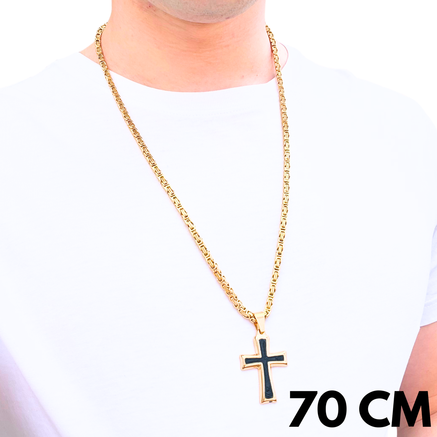 SET - Gold Royal Chain 4mm + Black Cross Pendant Gold
