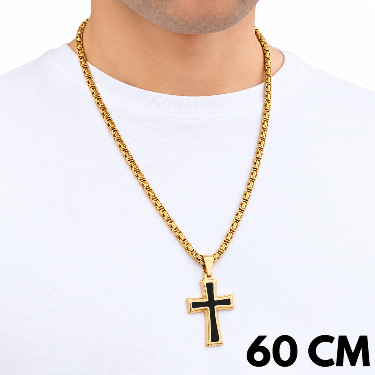 SET - Gold Royal Chain 4mm + Black Cross Pendant Gold