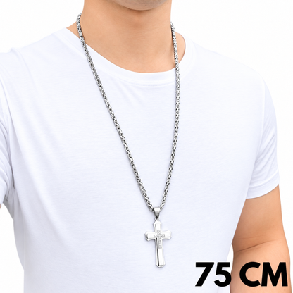 SET - Royal Chain 4mm + Royal Cross Pendant White Gold