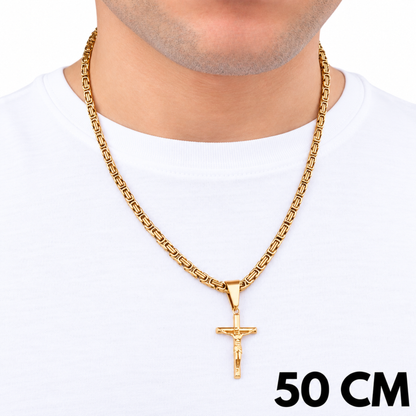 SET - Gold Royal Chain 4mm + Crucifix Pendant Gold