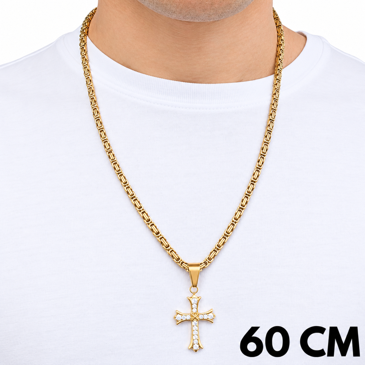 SET - Gold Royal Chain 4mm + Grand Cross Pendant Gold