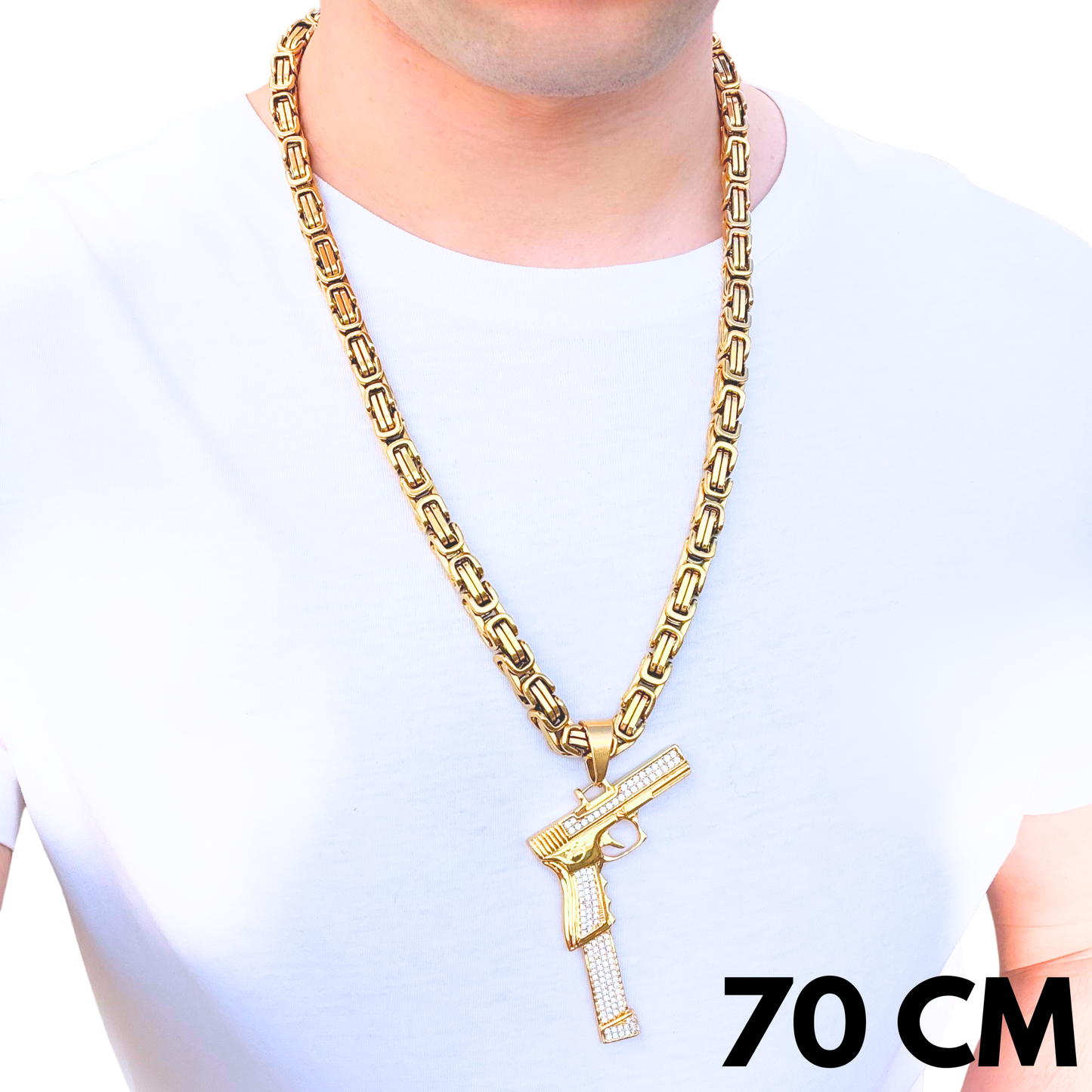 SET - Gold Royal Chain 8mm + Glock Pendant Gold