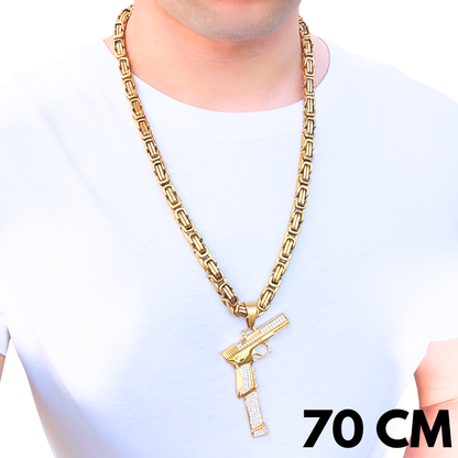 SET - Gold Royal Chain 8mm + Glock Pendant Gold