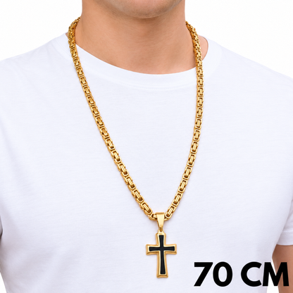 SET - Gold Royal Chain 6mm + Black Cross Pendant Gold