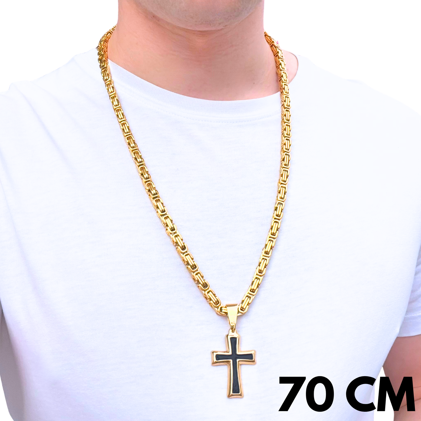 SET - Gold Royal Chain 6mm + Black Cross Pendant Gold