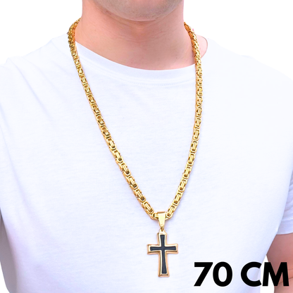 SET - Gold Royal Chain 6mm + Black Cross Pendant Gold