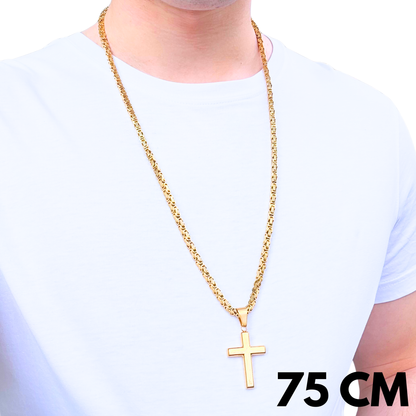 SET - Gold Royal Chain 4mm + Clean Cross Pendant Gold