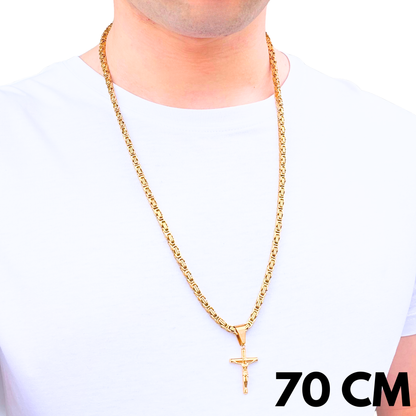 SET - Gold Royal Chain 4mm + Crucifix Pendant Gold