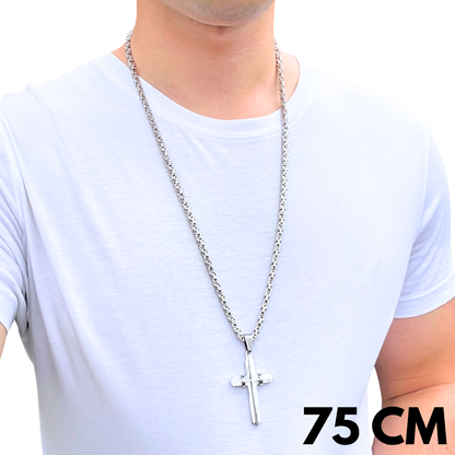 SET - Royal Chain 4mm + Modern Cross Pendant White Gold