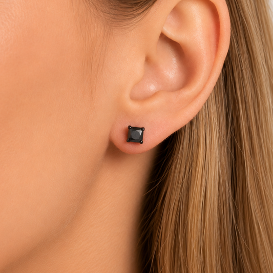 Kolczyki Black Square z Czarym Moissanitem S925 Czarne Złoto Damskie