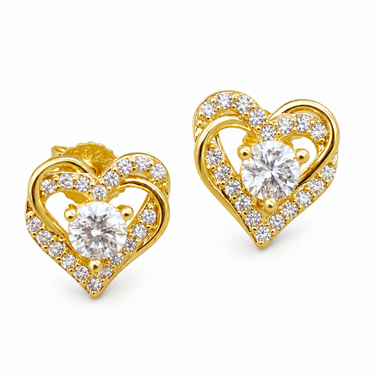 Kolczyki Asymmetrical Heart z Moissanitem S925 Złote Damskie