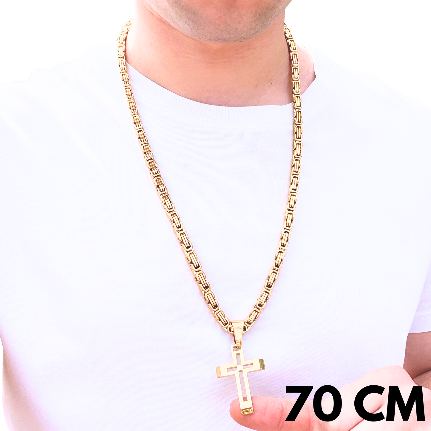 SET - Gold Royal Chain 6mm + Elite Cross Pendant Gold