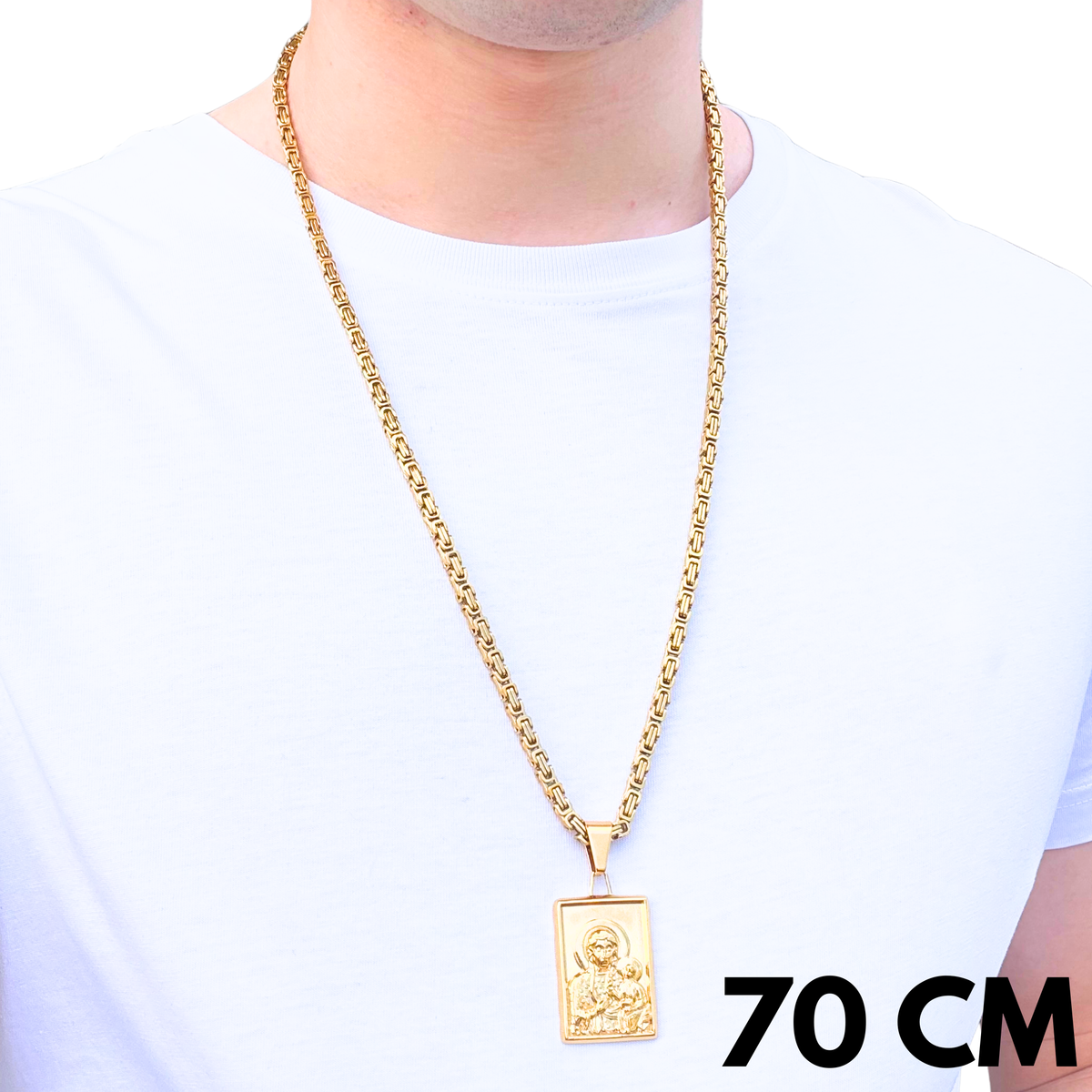 SET - Gold Royal Chain 4mm + Black Madonna of Częstochowa Pendant Gold