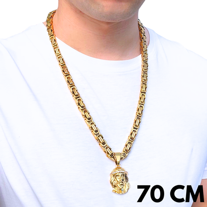 SET - Gold Royal Chain 6mm + Jesus Diamond Pendant Gold