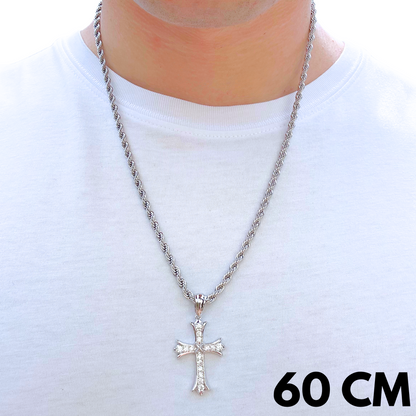 SET - Rope Chain 4mm + Grand Cross Pendant White Gold