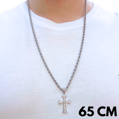 SET - Rope Chain 4mm + Grand Cross Pendant White Gold