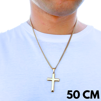 SET - Gold Cuban Chain 4mm + Clean Cross Pendant Gold