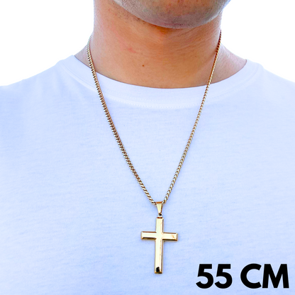 SET - Gold Cuban Chain 4mm + Clean Cross Pendant Gold