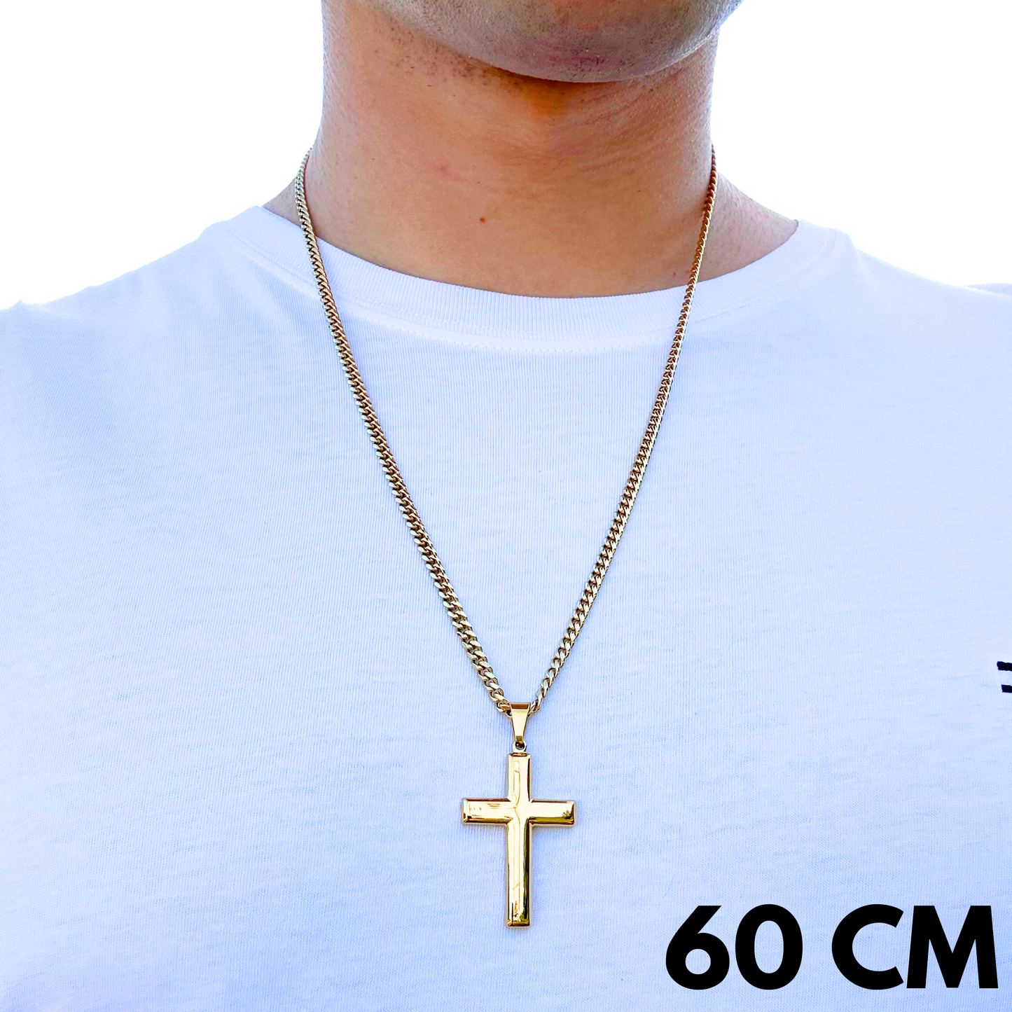SET - Gold Cuban Chain 4mm + Clean Cross Pendant Gold
