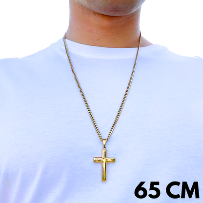 SET - Gold Cuban Chain 4mm + Clean Cross Pendant Gold