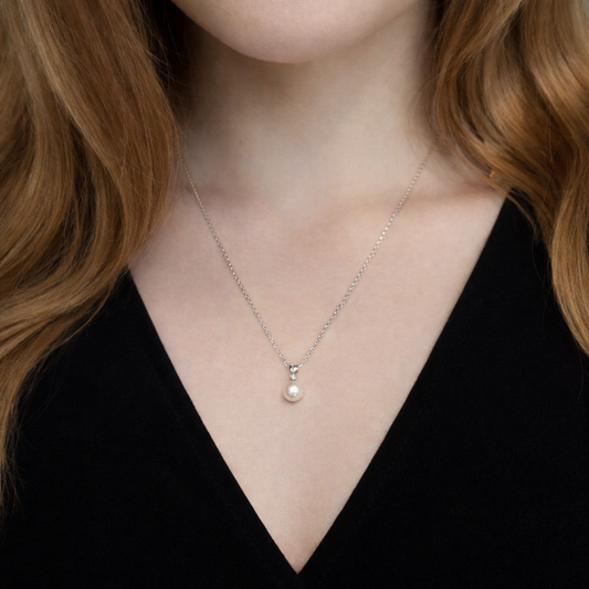 Women's White Gold S925 Natural Pearl Necklace - 7.5mm