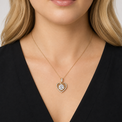 Layered Heart Necklace with 3 Carat Moissanite S925 Gold for Women