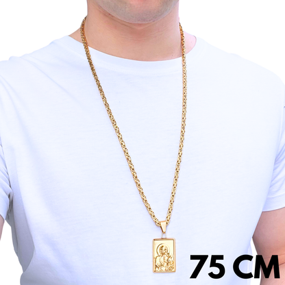 SET - Gold Royal Chain 4mm + Black Madonna of Częstochowa Pendant Gold